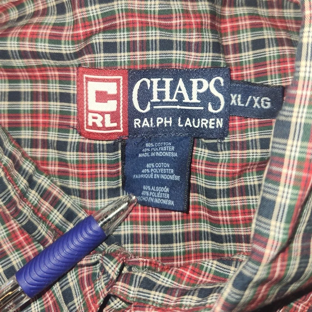 Chaps Ralph Lauren Mens XL Red Navy Blue Plaid Button Down Shirt Long Sleeve